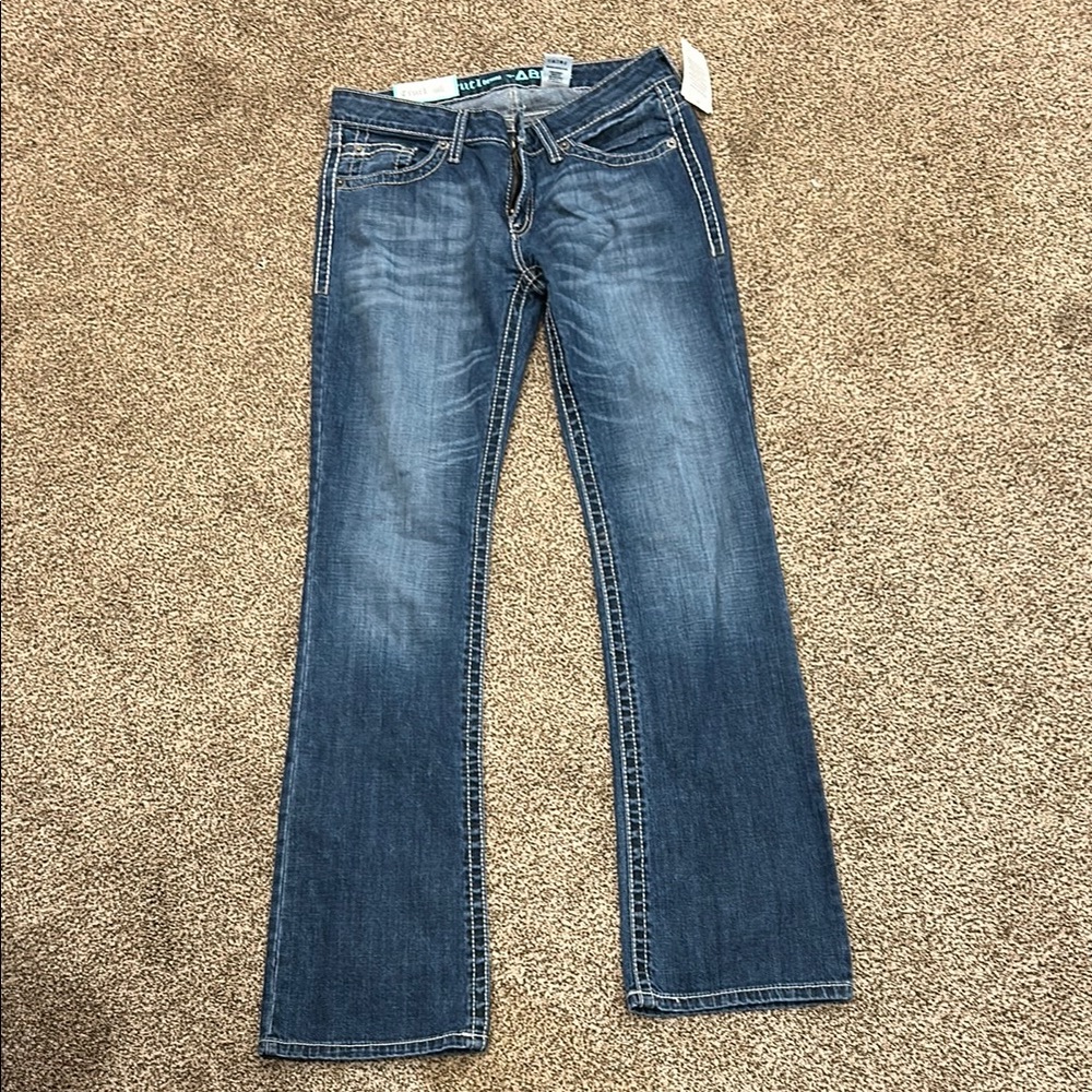Blue Boot Cut Jeans with Vintage Wash